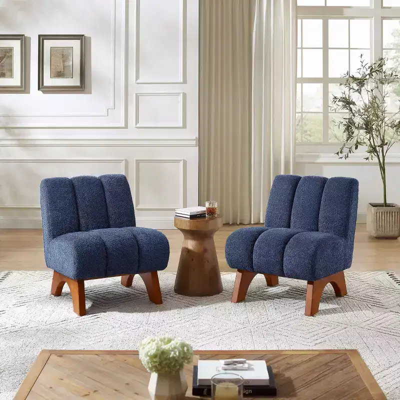 Art Leon Polar Fleece Fabric Upholstered Accent Slipper Chair with Rubber Wood Legs