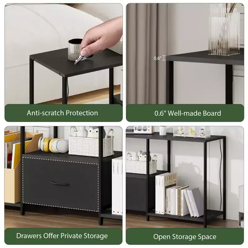 COZONY Metal and Fabric TV Stand, Modern Entertainment Center with Open Shelves & Drawer