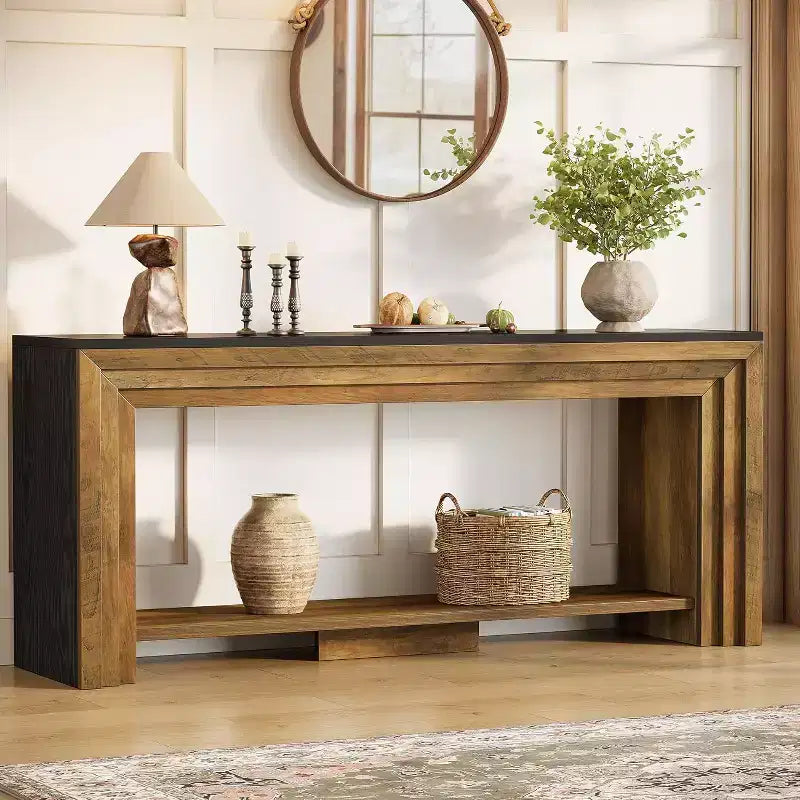 Lantine 70.9-Inch Long Console Table, 2-Tier Farmhouse Wooden Sofa Table Behind The Couch for Living Room, Entryway, Hallway, Foyer