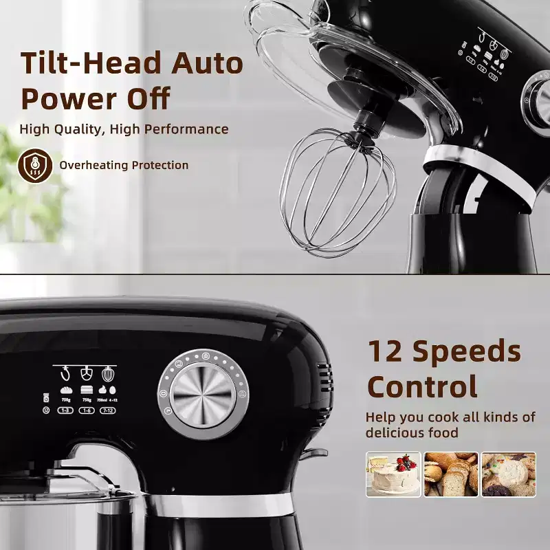 ZAFRO Stand Mixer, 12 Speeds Tilt-Head Electric Commercial Stand Mixer, 3-In-1 Kitchen Mixer with Bowl, Dough Hook, Whisk and Beater
