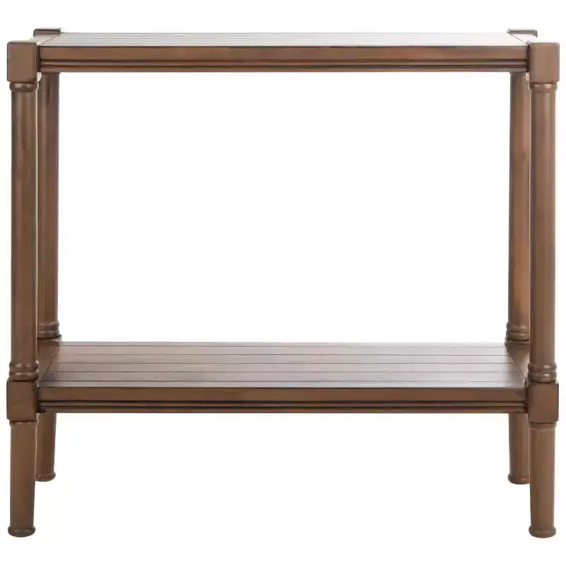 Distressed White Pine Console Table with Open Shelf, British Colonial Style