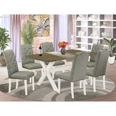 7-Piece Natural Oak Finish Solid Wood Top Dining Table with 6-Chairs with