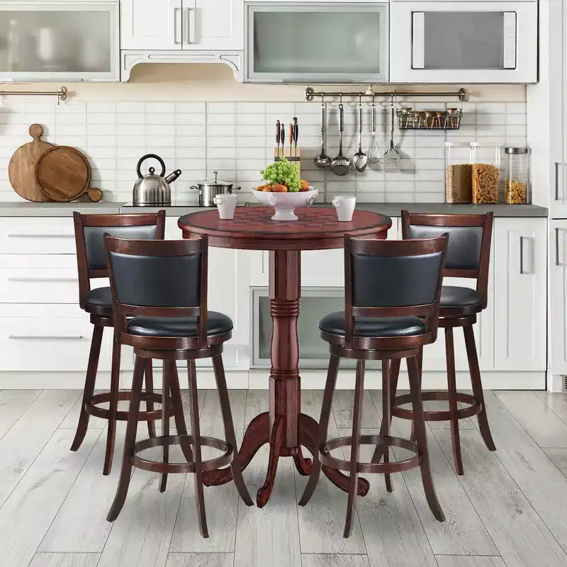 Costway 5pcs Pub Table Set 30'' Round Bar Height Table & 4pcs Swivel Bar Stools
