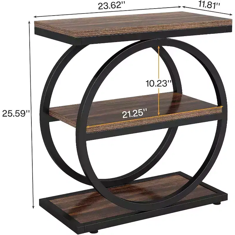 Lantine Narrow End Table with 3 Storage Shelves, Industrial Small Sofa Side Table with Black Metal Frame for Living Room, Slim Nightstand for Bedroom