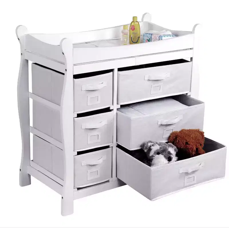 Badger Basket Sleigh Style Baby Changing Table with 6 Baskets