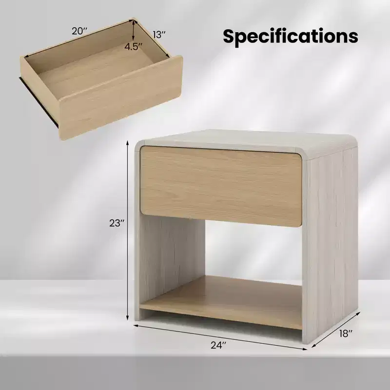 Costway Modern Style Nightstand 2-Tier Sofa Side Bedside Table w/ Drawer & Open Shelf