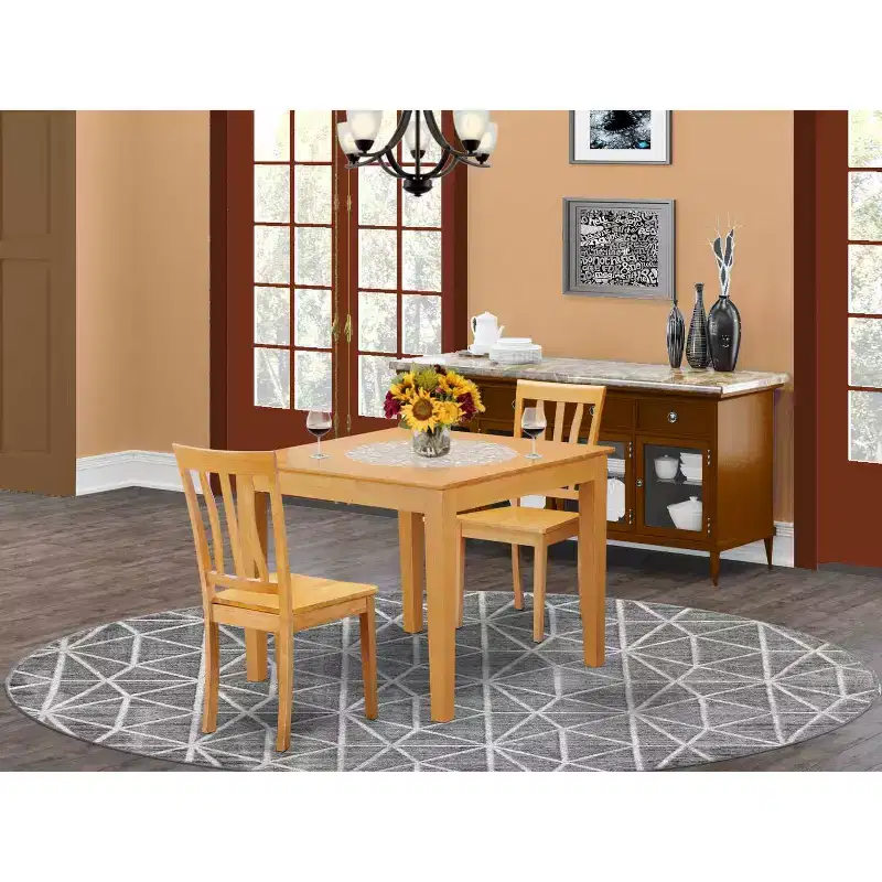 Mid-Century Table and Chairs Set - 3-Piece Dining Set - Oak Finish - 36 Square Table