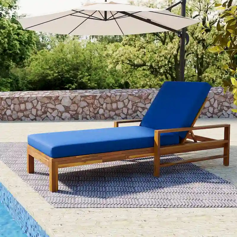 Roomfitters Acacia Wood Adjustable Backrest Outdoor Lounge Chair for Gardens, Terraces, Poolside Areas