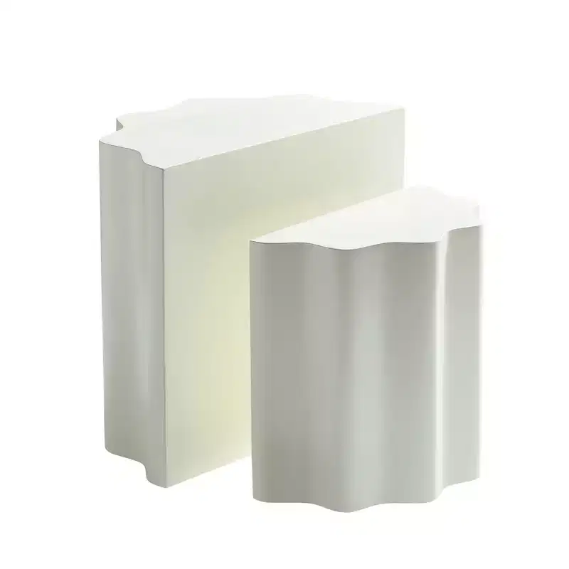 Fiberglass Coffee Table 2PCS Set End Table Accent Table Side Table Cocktail Table Center Table, Wavy Edge Design, Beige, No Assembly - ModernLuxe