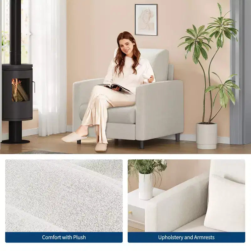 33 Beige Sofa,Supportive Armchair with Padded Seating and Lumbar Support, Comfy Reading Chair for Bedroom, for Living Room, Small Apartment