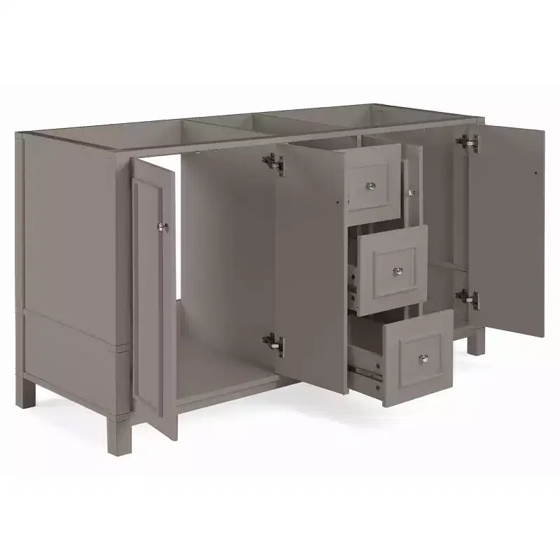 Alaterre Furniture Williamsburg 60 in. Double Sink Bathroom Vanity - Freestanding Cabinet Without Top, Gray
