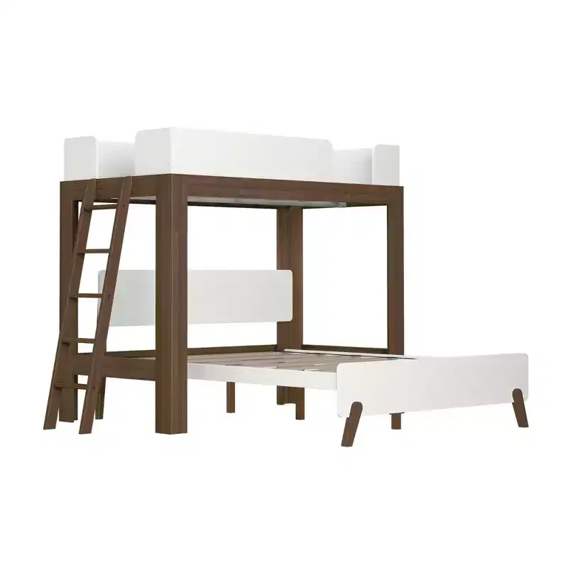 Max & Lily Mid-Century Modern Twin over Queen L-Shaped Bunk Bed, Solid Wood
