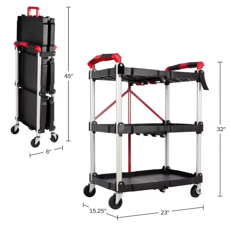 Stalwart Folding Cart with 50lb Capacity Per Shelf