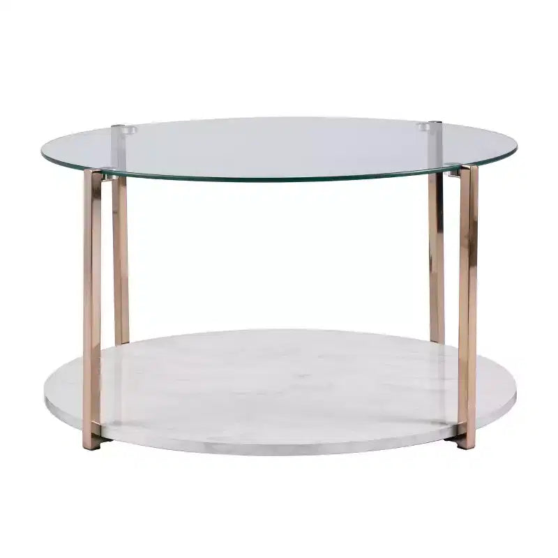 Round Glass-Top Coffee Table with Gold Iron Frame