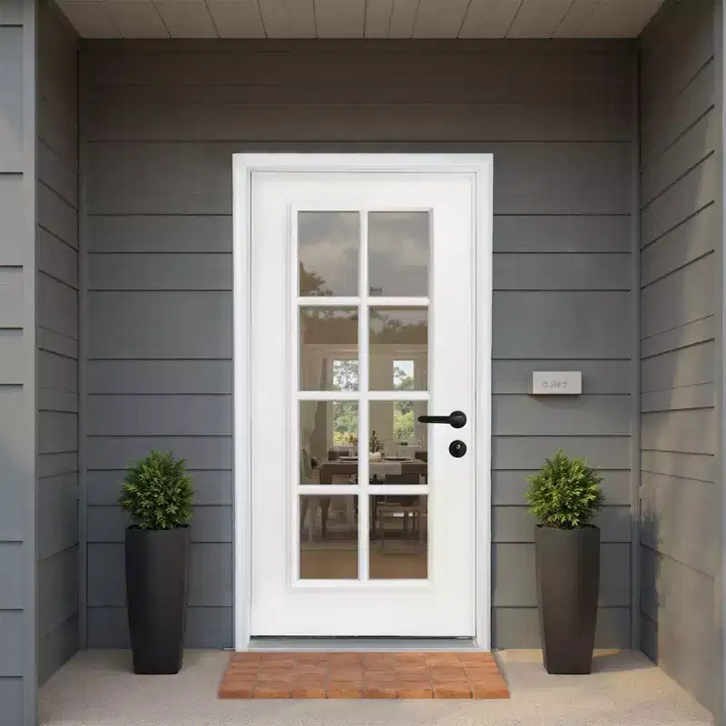 PexFix 36x80 8 Lite Full Lite Clear Glass Left Hand Inswing Fiberglass Entrance Door 6-9/16 Door jamb White Primed Fiberglass Knock Down Front Door