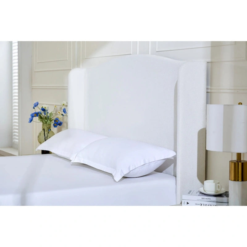 King Wingback Upholstered Bed | 54 Camelback Headboard | Cream Chenille | 1000 lb