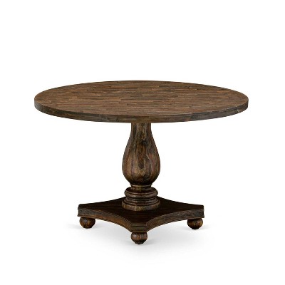 HomeStock 7-Piece Distressed Jacobean Finish Solid Wood Top Dining Table with 6-Parson Chairs
