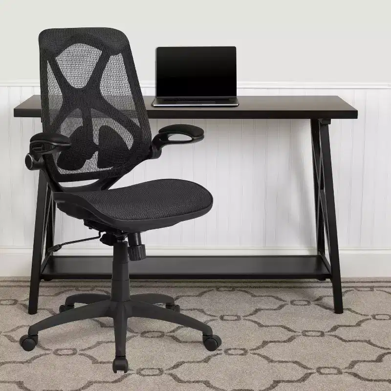 Emma and Oliver High Back Transparent Black Mesh 2-Paddle Ergonomic Office Chair with Arms