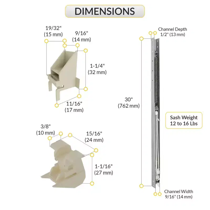 Brixwell Aluminum Window Channel Balance, 30 Length For 12 to 16 lbs. Sash Weight, 1-1/4 Top and 1-1/16 Bottom Sash Guide Height