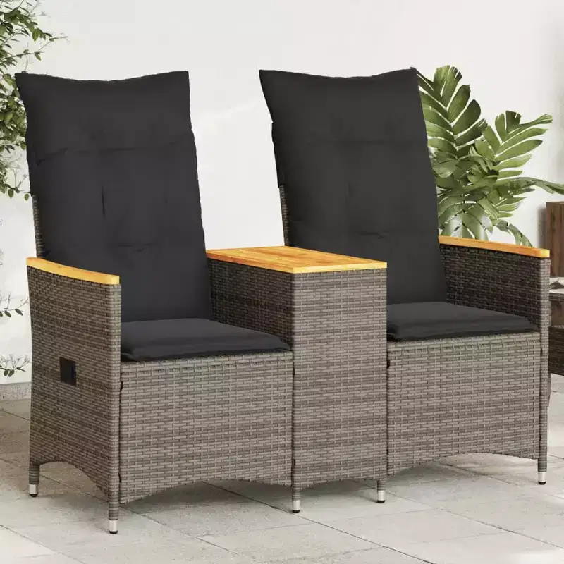 vidaXL Reclining Garden Sofa Grey PE Rattan Standard for 2-seater sofas