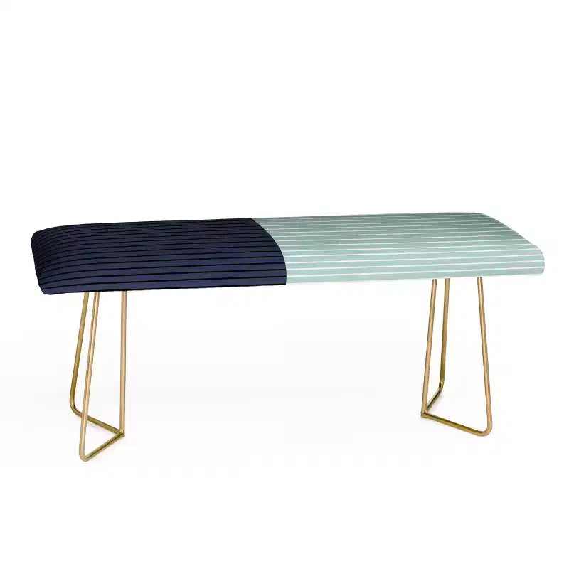 Colour Poems Color Block Lines Xi Bench Green/Gold - Deny Designs: Faux Leather, Steel Legs, Ottoman Style