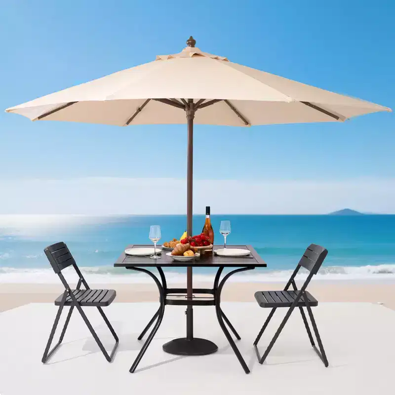 VEVOR Outdoor Patio Dining Table, 37 inch Square Metal Steel Slat Backyard Bistro Tables, with 1.5 in Umbrella Hole, Black