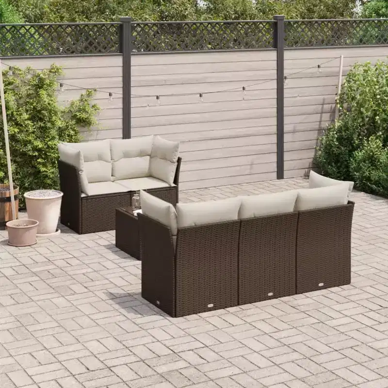 vidaXL Garden Sofa Set Brown, Cream White