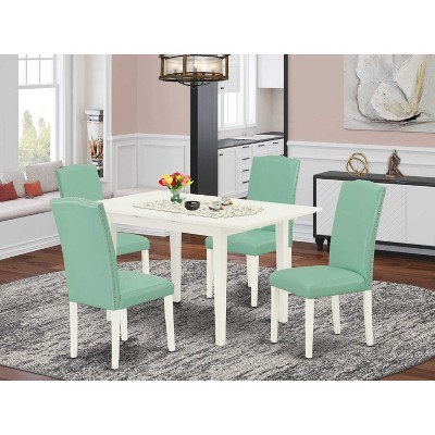 HomeStock 5-Pc Linen White Finish Solid Wood Top - Rectangular Upholstered Dining Room Set with Butterfly Leaf - Seats 4
