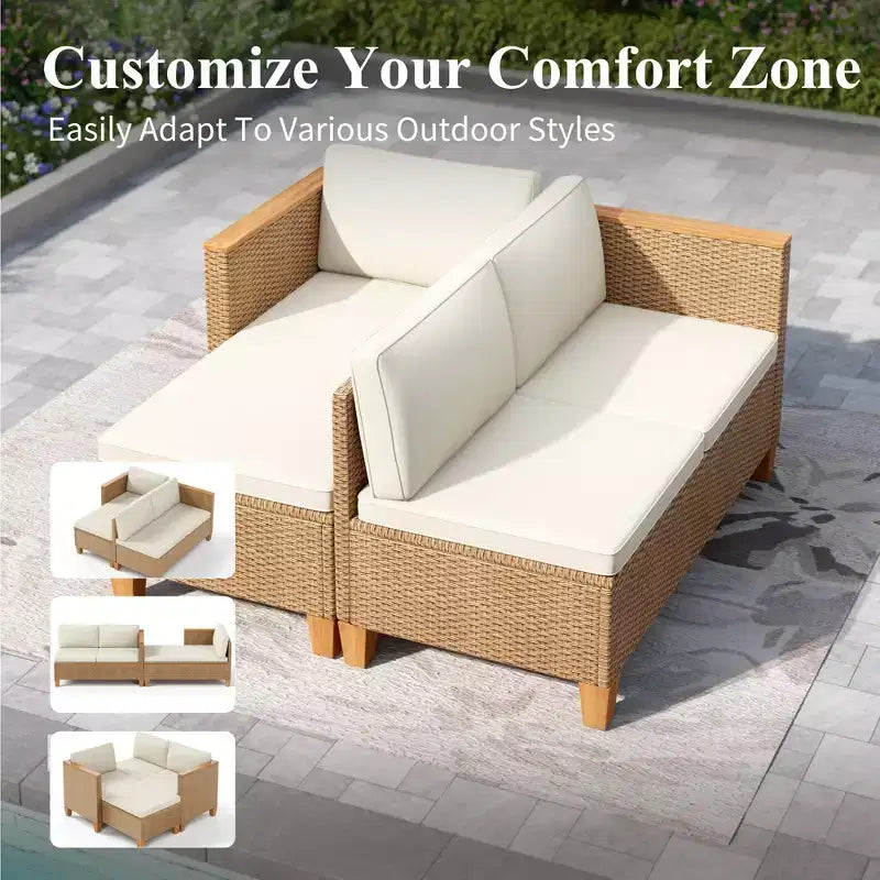 Captiva Designs 3pc Outdoor Patio Wicker Sofa Conversation Set with Wood-top Coffee Table
