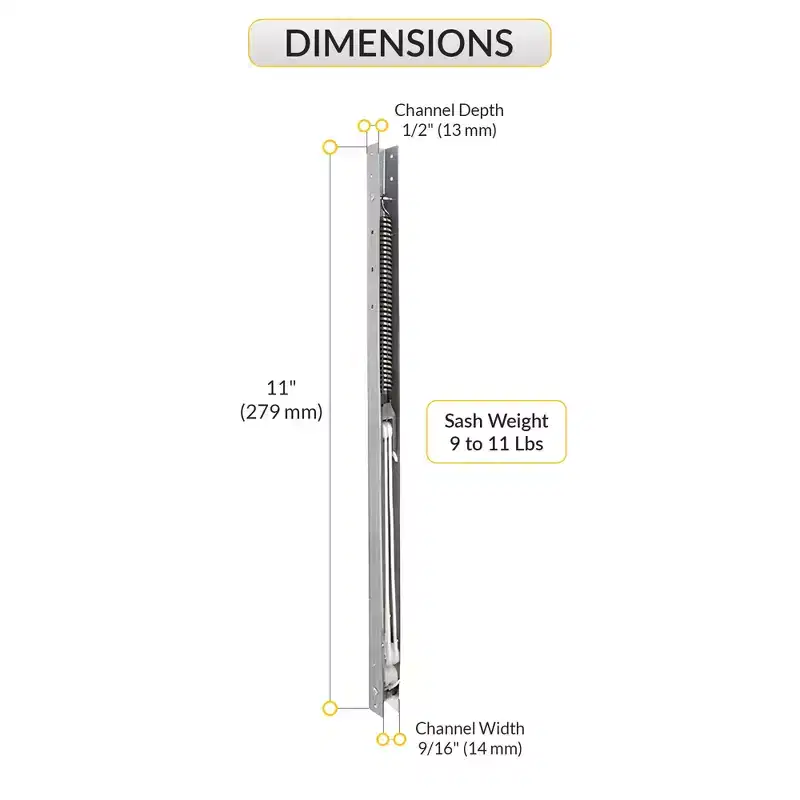 Brixwell 60-103 Window Channel Balance 9 To 11 lbs Sash Weight 11 Channel Length Aluminum Finish