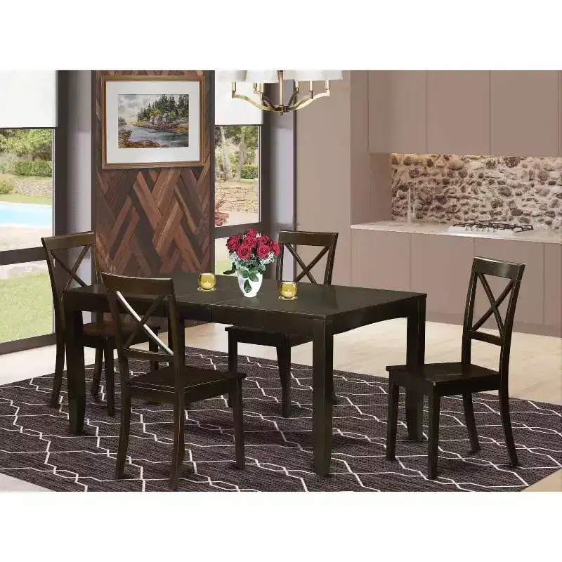 HomeStock 5-Pc Cappuccino Solid Wood Top - Dining Room Set - Seats 4