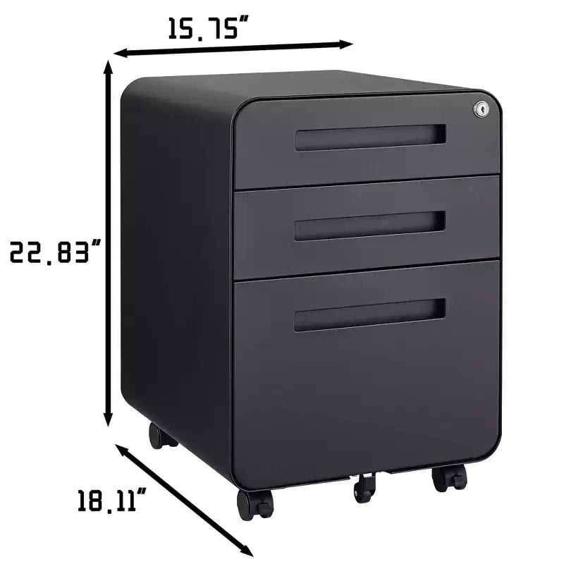 Secure 3-Drawer Metal File Cabinet with Lock  Fully Assembled Mobile Filing Cabinet for A4/Letter/Legal  Under Desk, 5 Wheels, Rolling