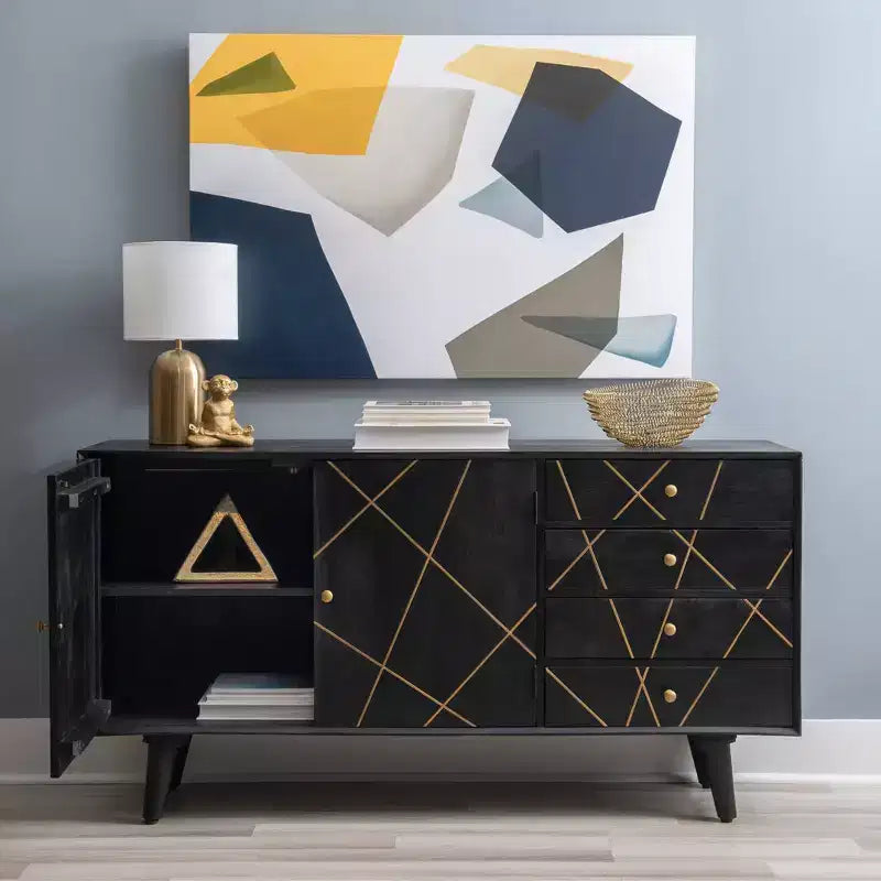 58" Wafford Mid Century Modern Storage Console - Powell: Mango Wood, Iron Hardware