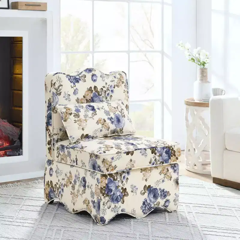 Flannel Single Dining Chair With Soft Seat Cushion And Backrest, No Armrests, Matching Pillow Can Be Used As Waist Cushion