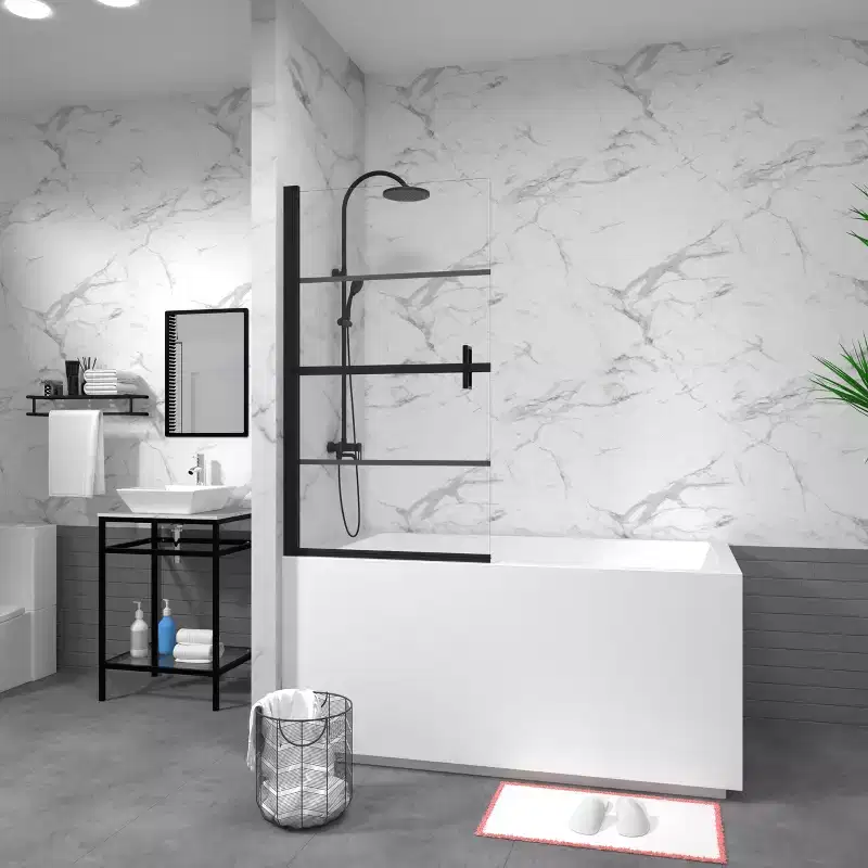 MAYEERTY Bathtub Screen Panel Shower Door 180 Pivot, Black