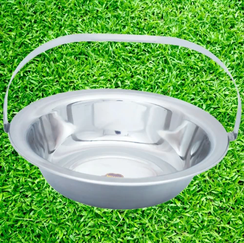 Stainless Steel Basin with Solid Handle for Picking Up Used Utensils, Round, 15