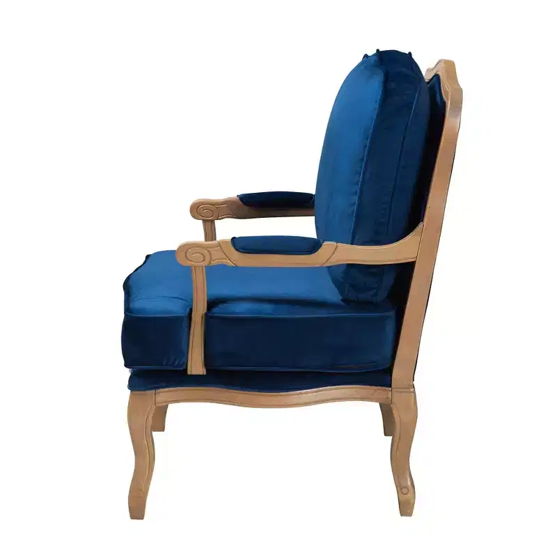 Traditional Navy Blue Fabric and French Oak Brown Finished Wood Accent Chair