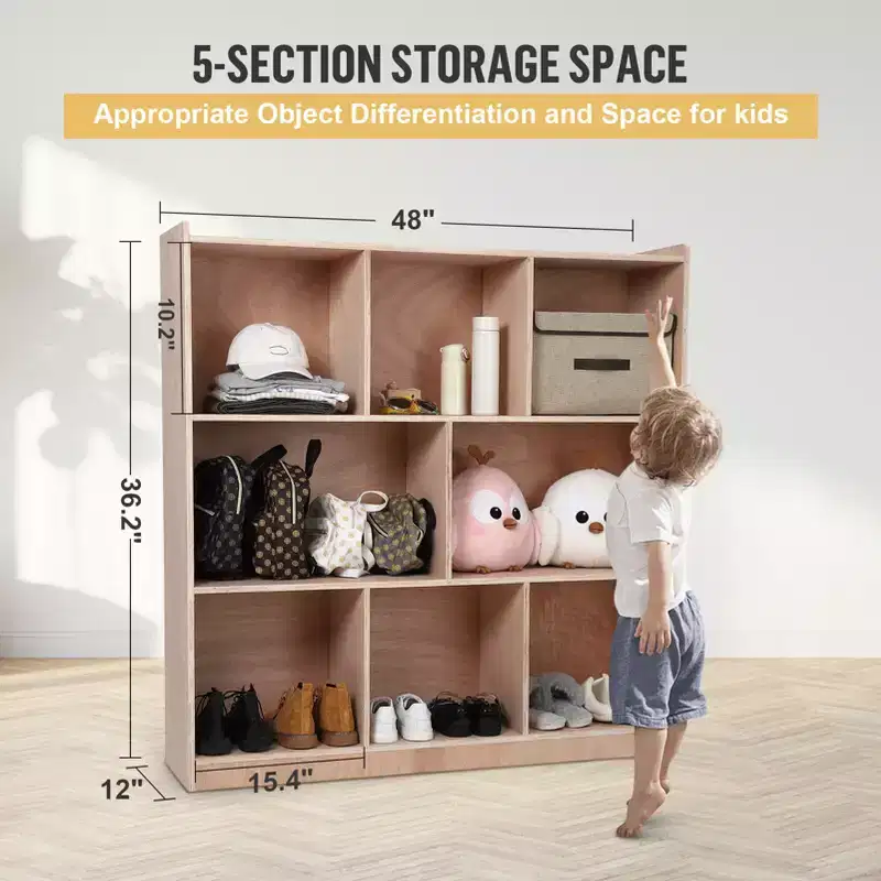 8-Section Entryway Storage Cabinet w/ 4 Hidden Wheels. 2 Bins. Mobile Organizer