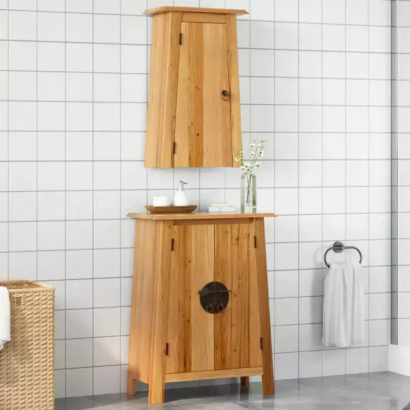 vidaXL Bathroom Furniture Set Natural Pine Solid Pine Wood Standard
