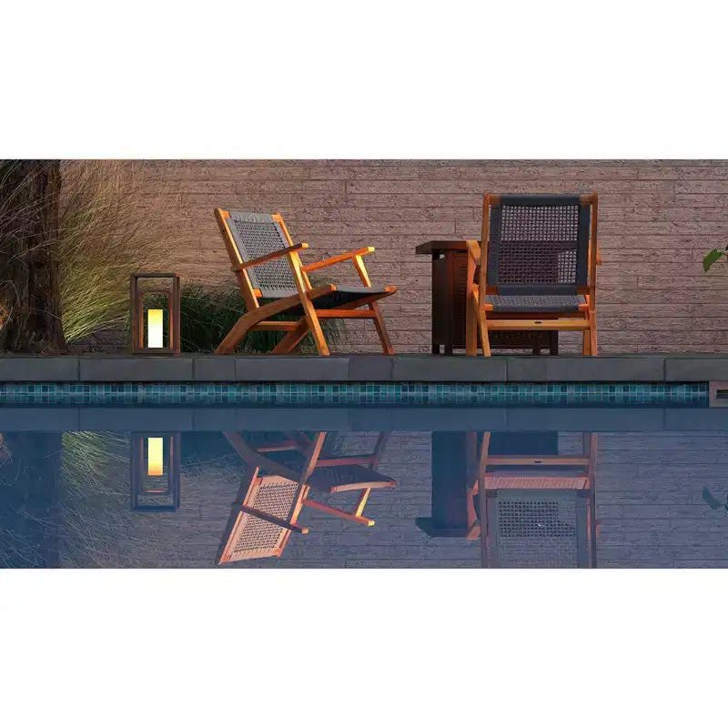 Balkene Home Vega Natural Stain Outdoor Chair Acacia Wood Construction Woven Web Seat Mid Century Design Comfortable Armchair - Gray Cording