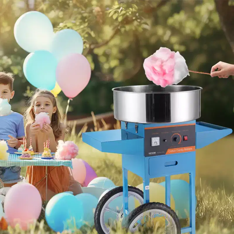 VEVOR Electric Cotton Candy Machine with Cart, 1000W Commercial Candy Floss Maker with Stainless Steel Bowl, Sugar Scoop and Drawer,Blue