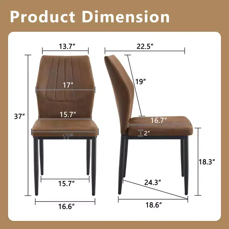 Homy Casa Set of 4 Modern Faux Leather Dining Chairs with Metal Legs, Padded Seat, Brown