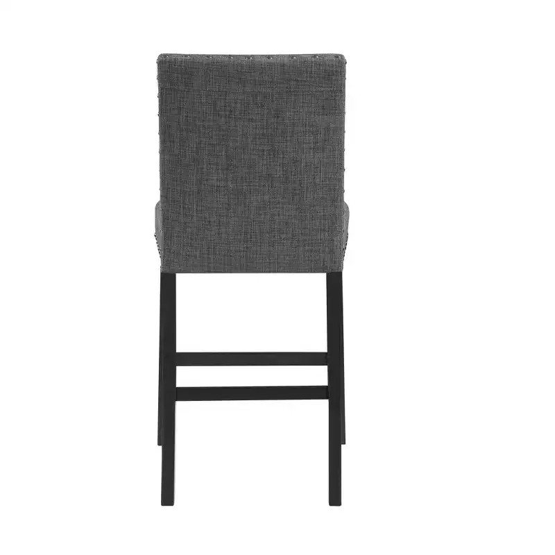HomeRoots Set of Two 26 Gray and Black Wood and Fabric Counter Height Bar Chairs