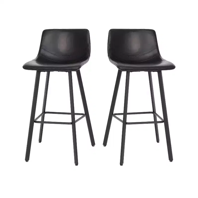 Flash Furniture Caleb Modern Armless 30 Inch Bar Height Commercial Grade Barstools with Footrests and Matte Iron Frames, Set of 2
