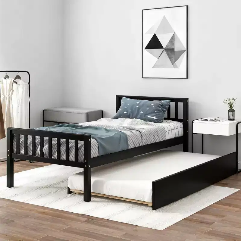 Twin Bed with Trundle, Headboard and Footboard for Bedroom and Guest Room