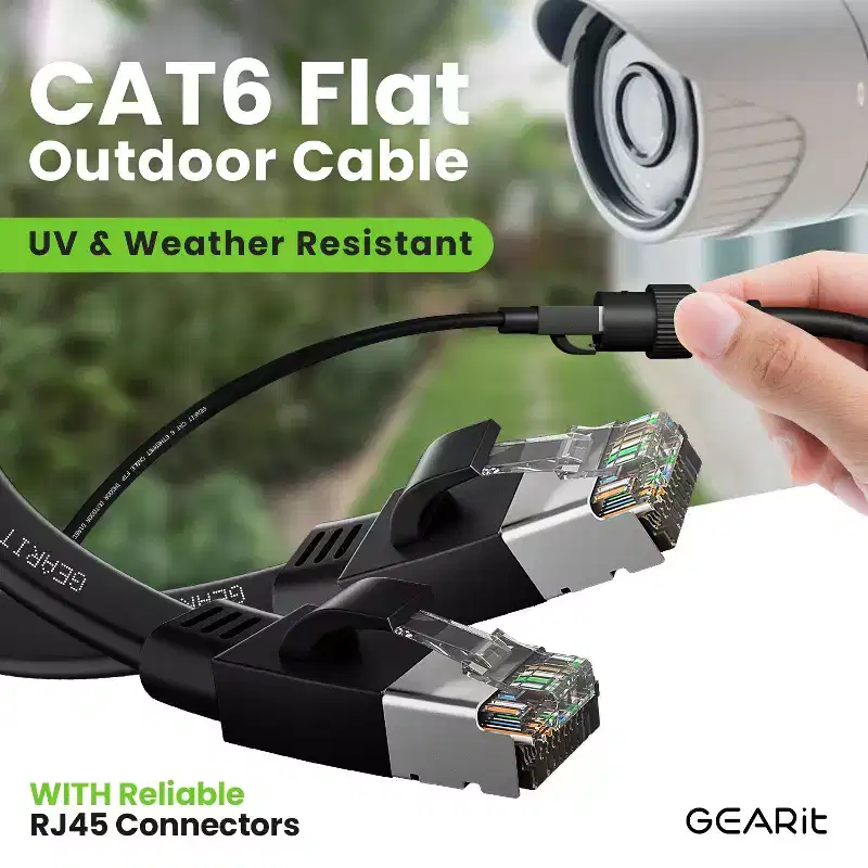 GEARit Black Cat6 Flat Outdoor Ethernet Cable