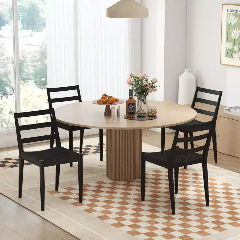 Bestier Dining Chairs with Curved Wooden Backrest, Woven Rope Seat and Solid Wood Tapered Legs,set of 2