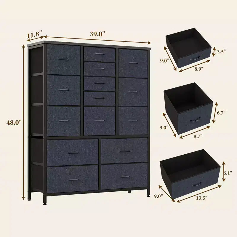COZONY 15-Drawer Fabric Storage Tower, Tall Dresser with Steel Frame and Wood Top for Bedroom Closet Hallway Organization
