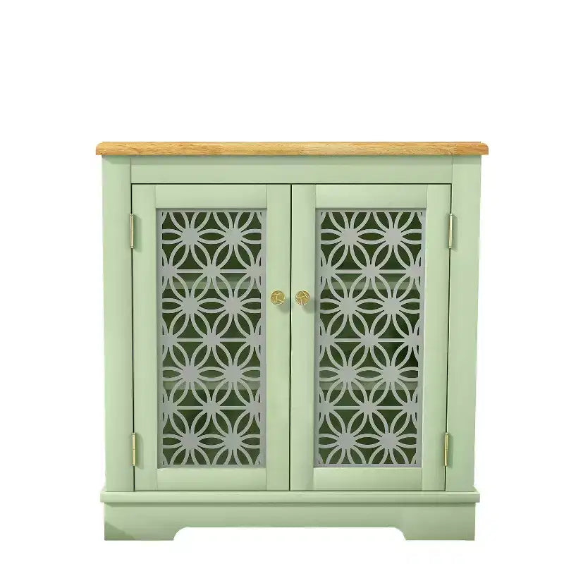 Green / Navy Storage Sideboard Buffet Cabinet with Glass Doors, 2-Door Style, 1 Person Assembly