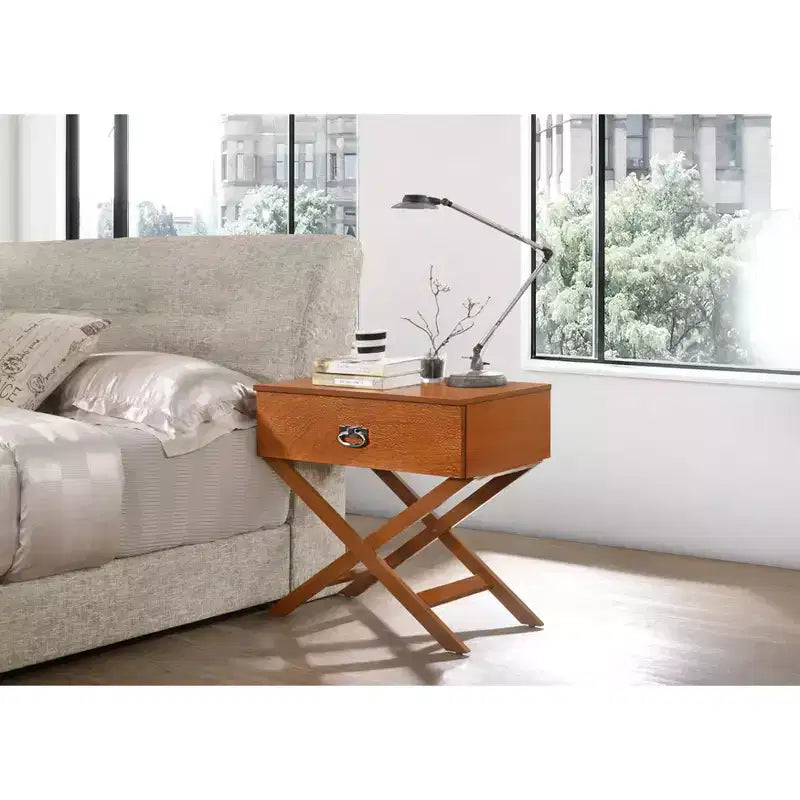 X Frame 1-Drawer Nightstand with Textured Drawer Front